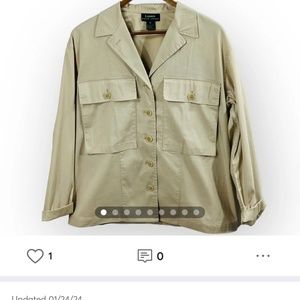 Lauren Ralph Lauren Safari Jacket Womens Size Medium Khaki Button Flap Pockets
